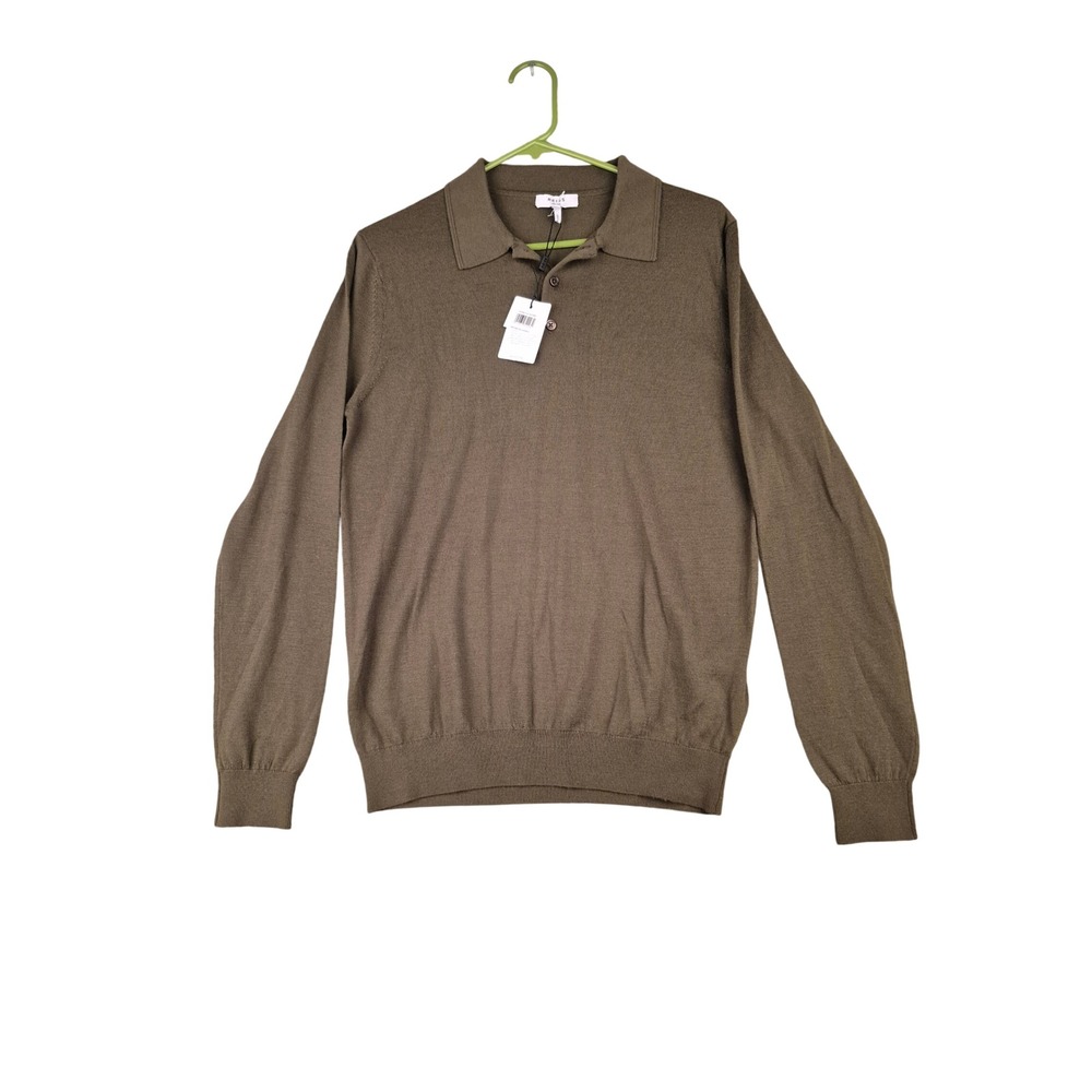 Reiss Trafford Mens Wool Long Sleeve Polo Sweater Olive Green M NEW